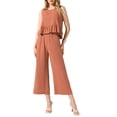 thumbnail image 2 of INSPIRE CHIC Summer 2 Piece Outfits for Women Linen Crop Tank Tops Lounge Matching Sets Long Track Pants Trousers Tracksuits Orange S, 2 of 5