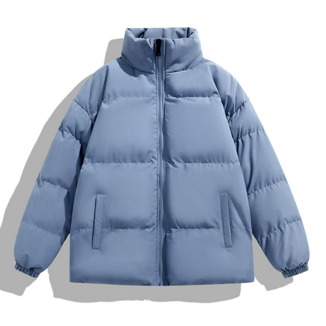Xuniizn Puffer Jacket Men, Full Zip Solid Color Stand Collar Long Sleeve Ribbed Cuffs Windbreaker Jackets with Pockets, Soft Comfortable Thermal Winter Casual Coats