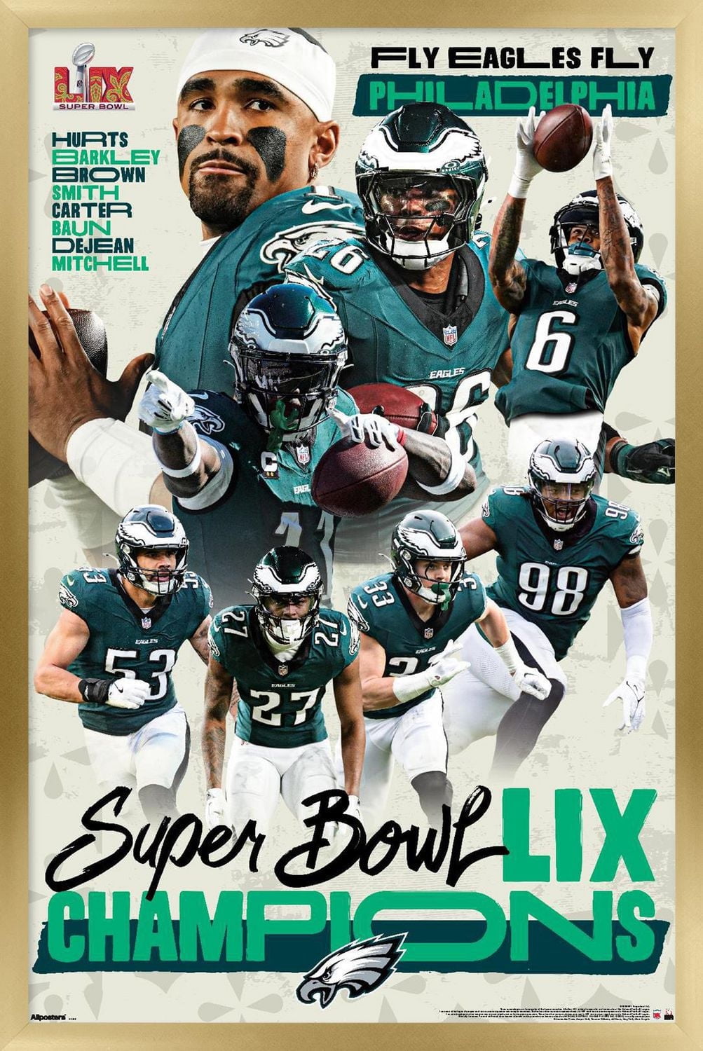 NFL Philadelphia Eagles - Super Bowl LIX Champions Wall Poster, 22.375" x 34" Framed