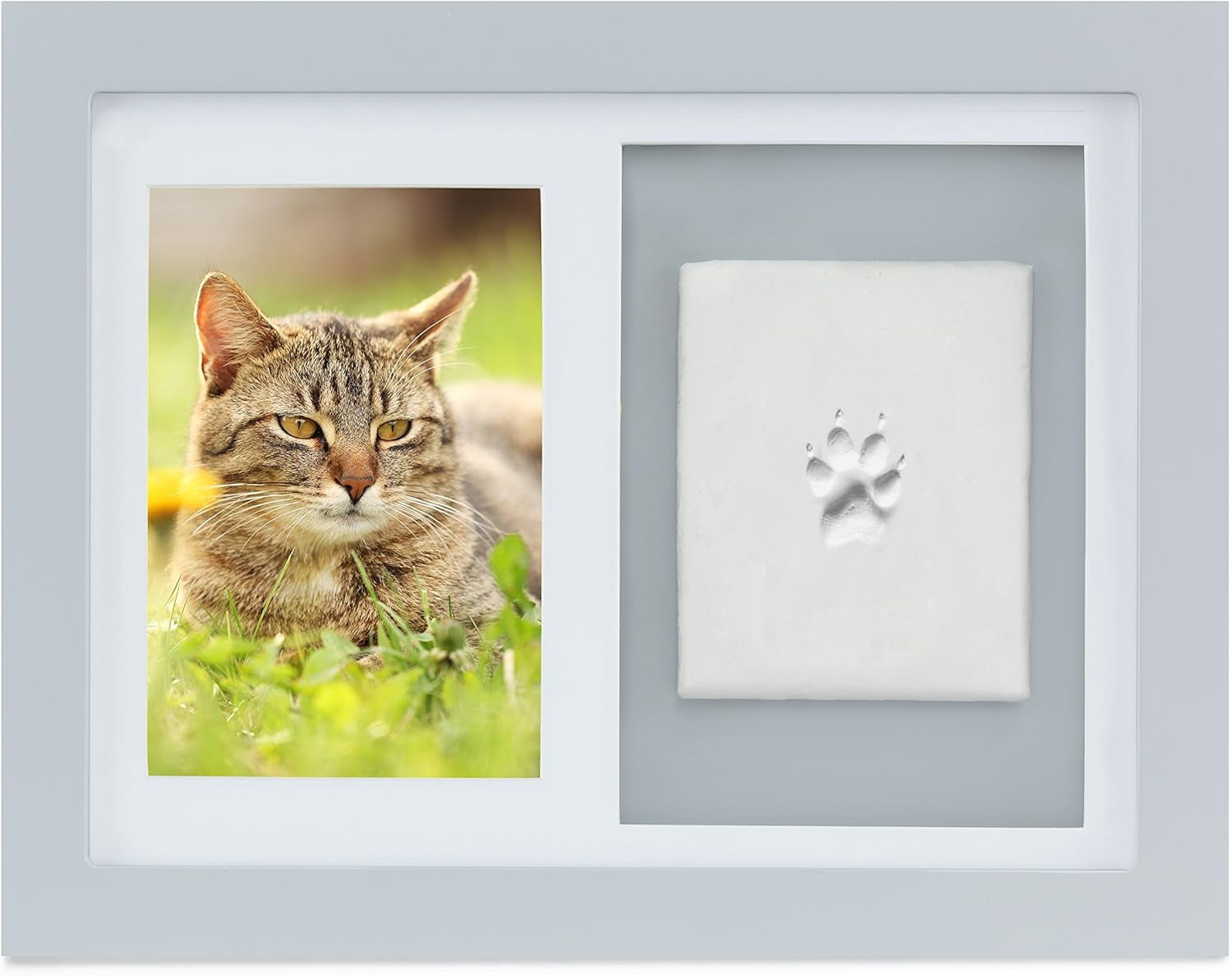 Better World Pets Pet Memorial Frame with Clay Paw Print Kit - Holds 4x6 Photo, Gray
