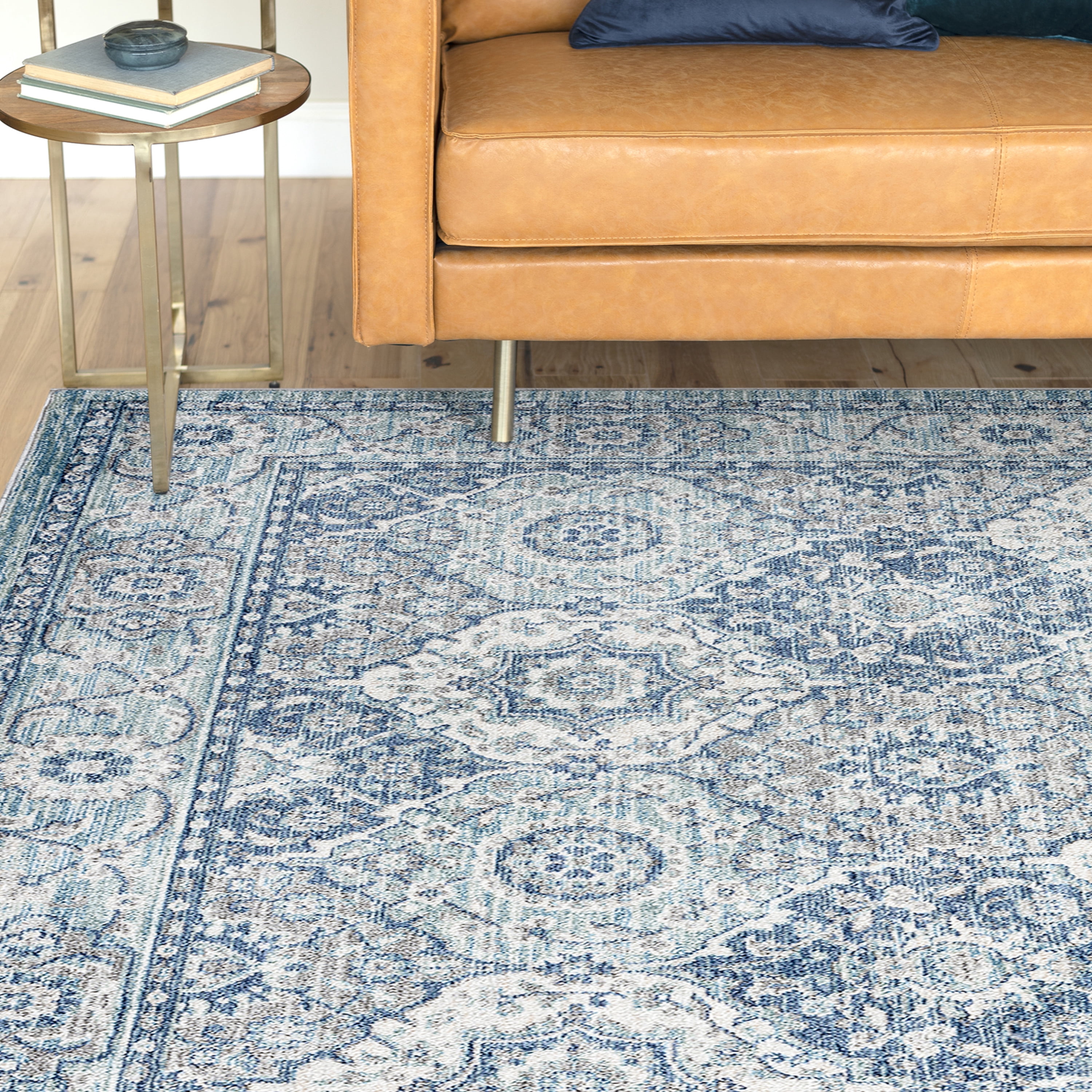 Transitional 2x8 Area Rug (2'3'' x 7'7'') Oriental Navy, Cream Indoor Runner Easy to Clean