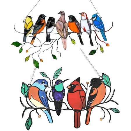 

2 Pcs Multicolor Birds On A Wire High Stained Ornament Glass Suncatcher Window Panel Bird Series Hanging Ornaments Pendant Home Decoration Home Decor Gifts for Bird Lover