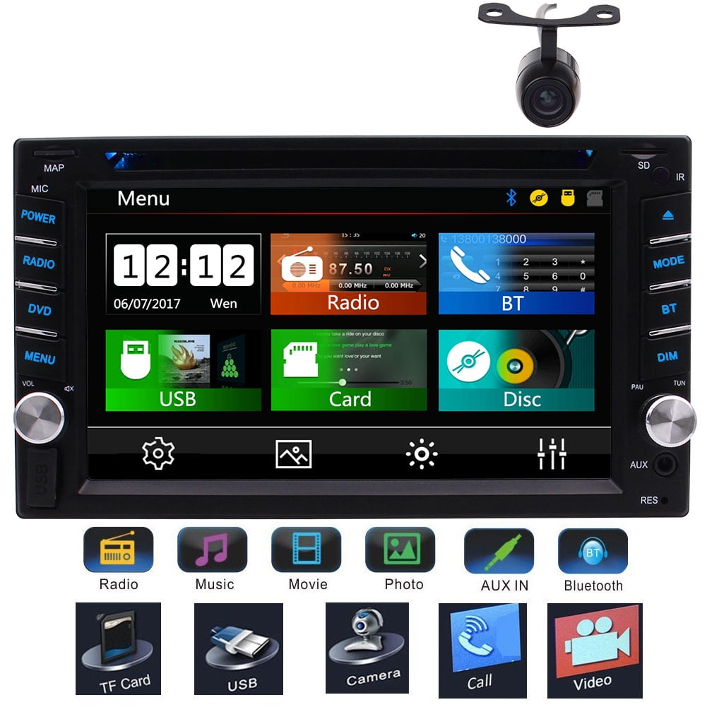 6.2 Inch Double Din Touch Screen Car DVD CD Audio Stereo Receiver MP3 Player FM AM RDS Radio Video Bluetooth with Rear View Camera Support AUX USB SD Subwoofer Steering Wheel Control included Rem