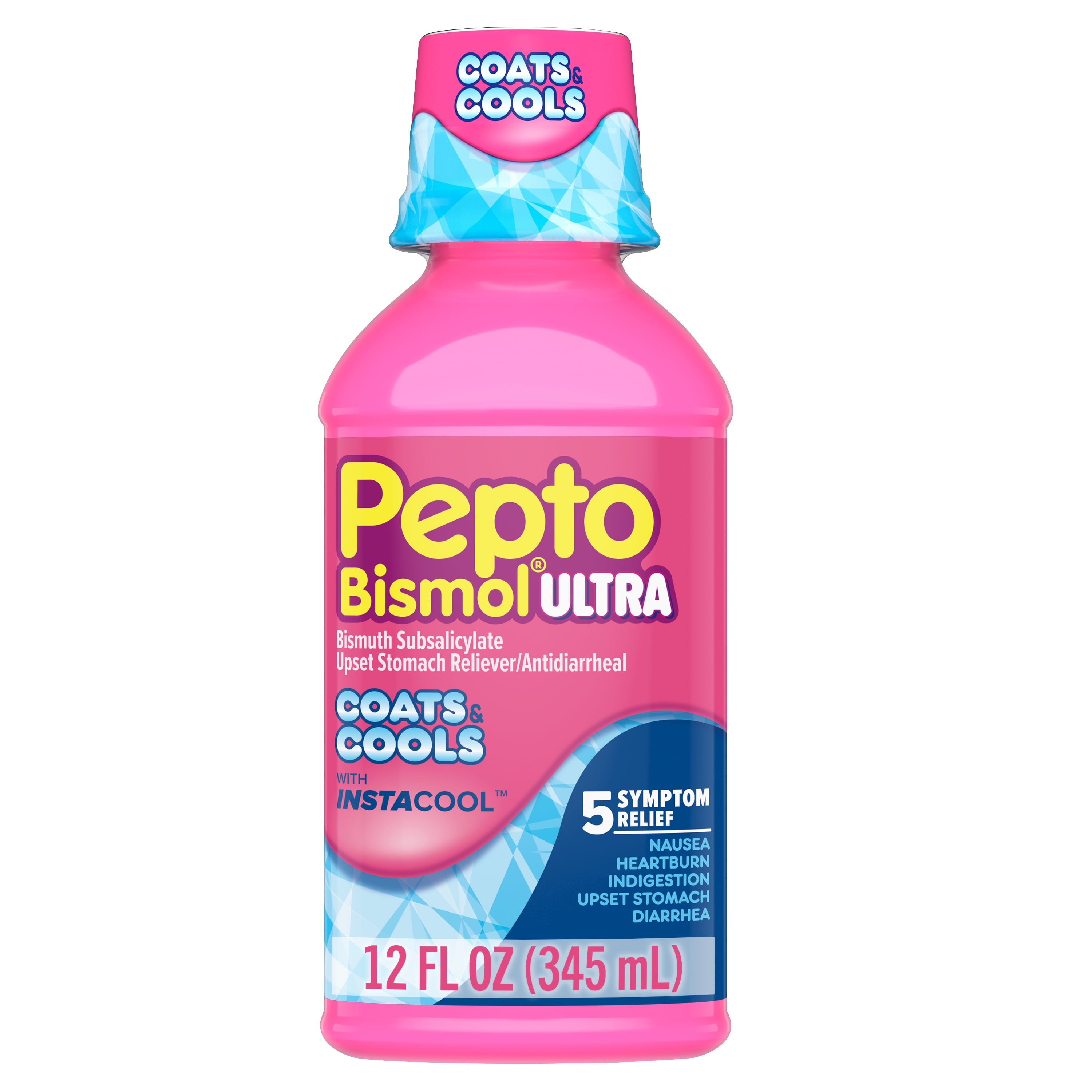 Pepto Bismol InstaCool 5 Symptom Stomach Relief Liquid, Original 12 oz ...