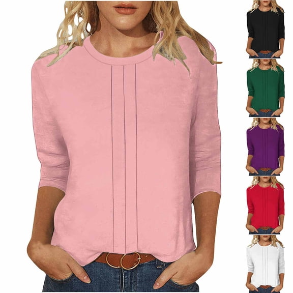 Fengqque Women's Casual 3/4 Sleeve T-Shirts Round Neck Tunic Tops Basic Tees Blouses Loose Fit Pullover White XL(XL)