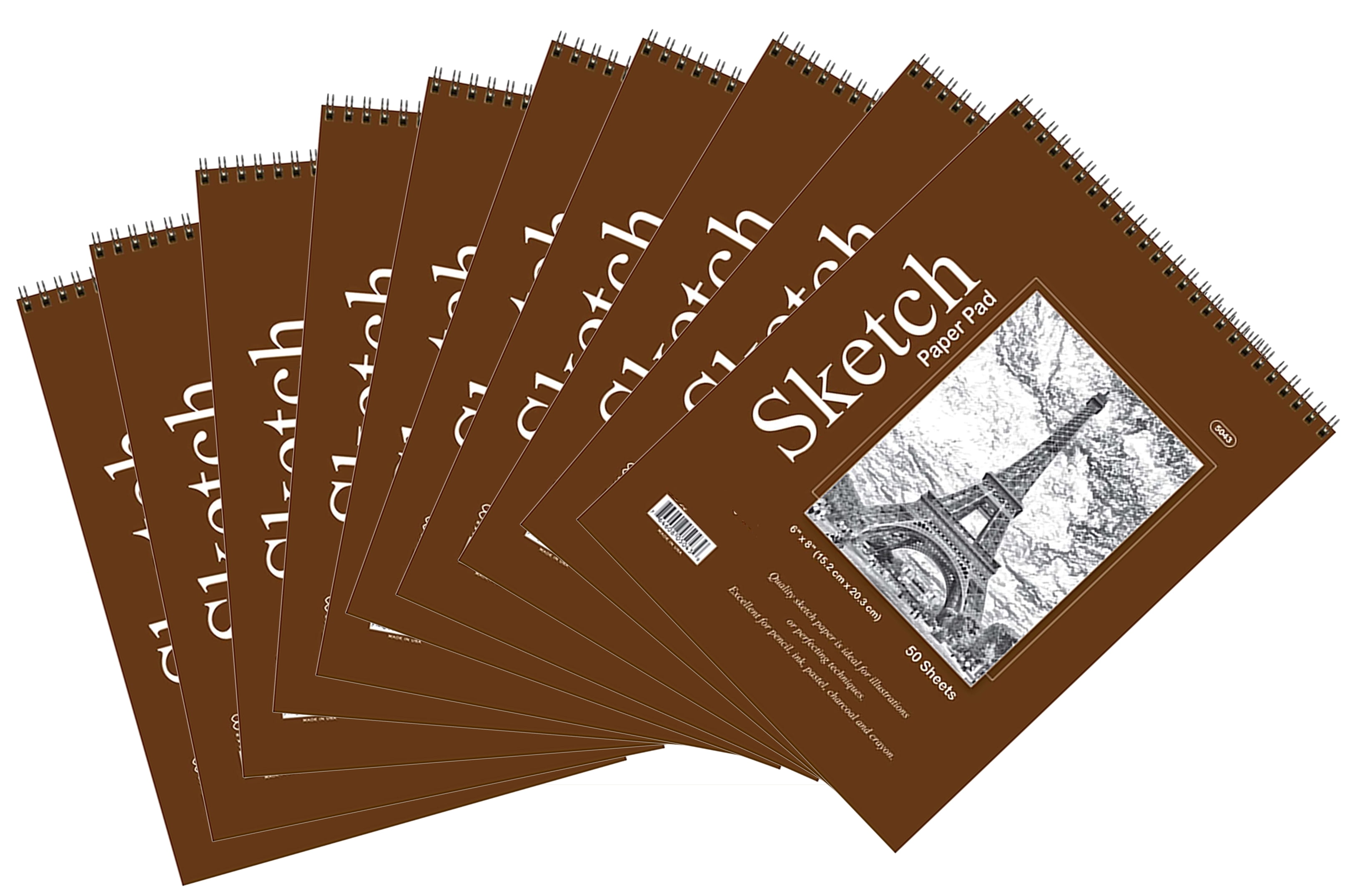 10 Pcs 50 Sheets 6" X 8" Top Bound Spiral Sketch Book Paper Pad for