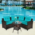 thumbnail image 2 of Costway 4PCS Outdoor Patio Rattan Furniture Set Cushioned Sofa Table Turquoise, 2 of 10