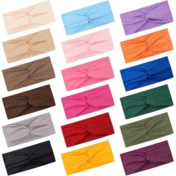 18 Pieces Twist Headbands for Women - Stretchy, Non-Slip Fabric Elastic Hair Bands for Workout, Sport, Yoga - Colorful Hair Wrap Turban Classic color