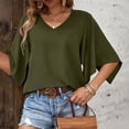 thumbnail image 6 of Fengqque Womens V Neck Short Sleeve Tshirts Loose Casual Solid Color Bat Sleeves Summer Women's Tops with Pockets Green XL(XL), 6 of 7
