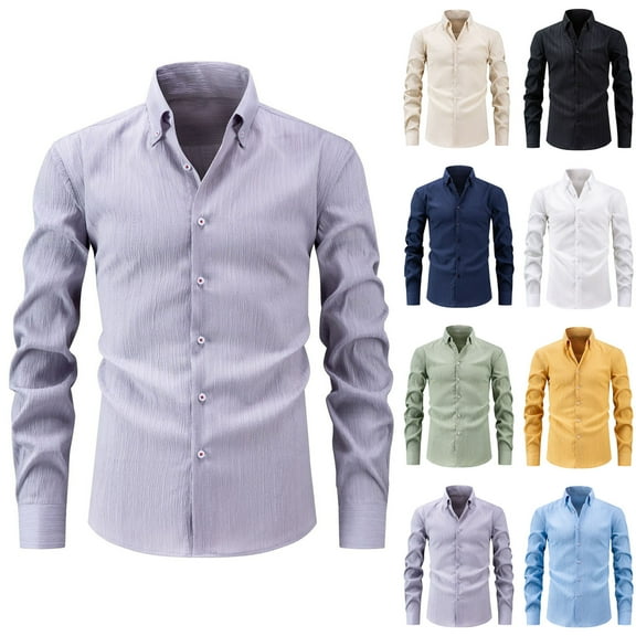 FRSASU Men's Shirts Casual Button Down Long Sleeve Shirt Solid Lapel Collar Summer Beach Shirts Yellow