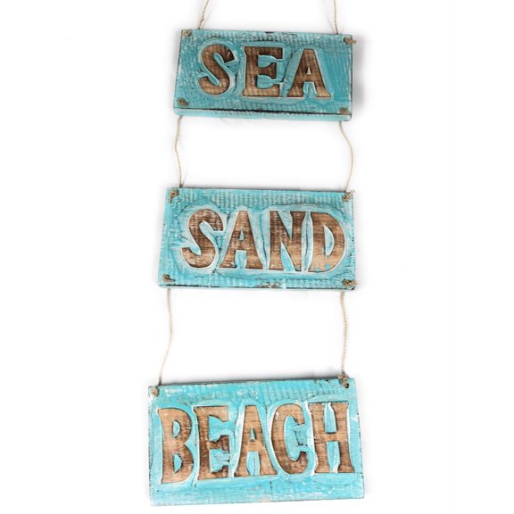 Sea, Sand, Beach Hanging Beach Sign 20" X 6" | #nik3213