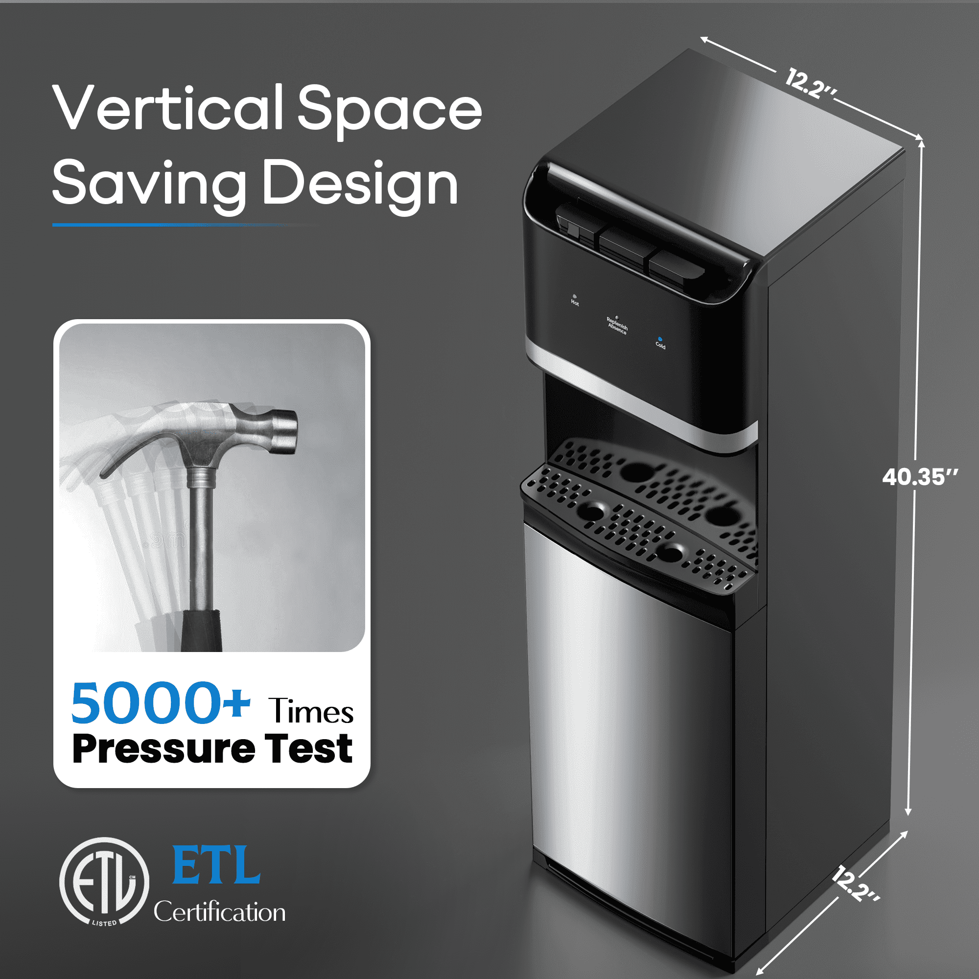Nepsam Electric Water Dispenser, Hot/Cold/Room Temp, Child Safety Lock, Easy Install & Clean