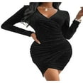 thumbnail image 1 of Femmes V-Cou Paillettes Wrap Robe Manches Longues Élégant Bodycon Parti Robe de Cocktail, 1 of 7