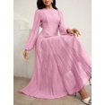 thumbnail image 2 of Pink High-Neck Ruched Waist Maxi Dress With Long Blouson Sleeves, 2 of 30