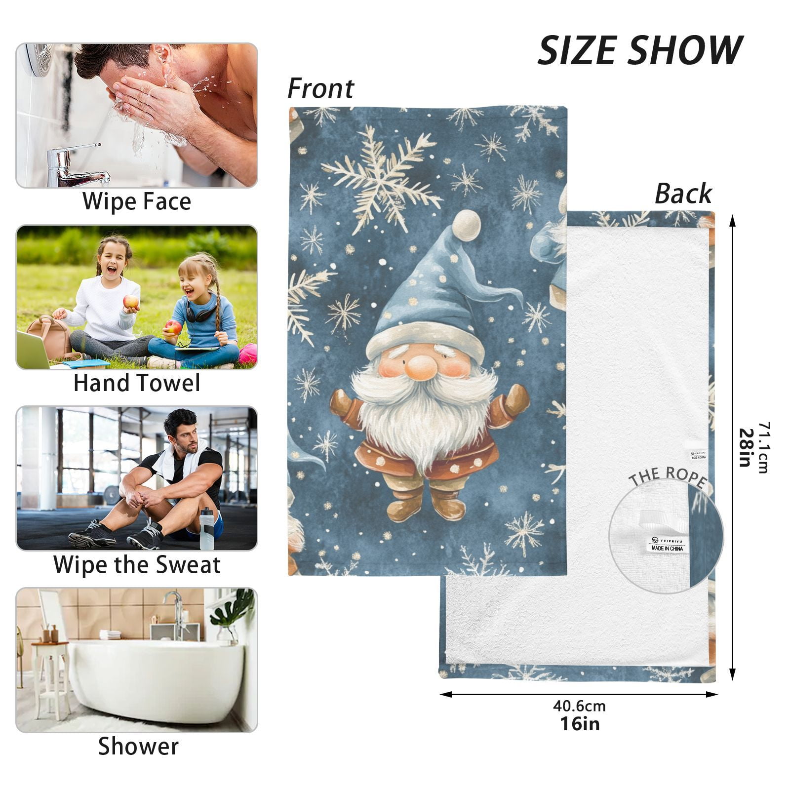 Gnomes Star Snowflakes Hand Towels Cotton Bath Towels Large Face Towels Absorbent for Bathroom 2 Packs
