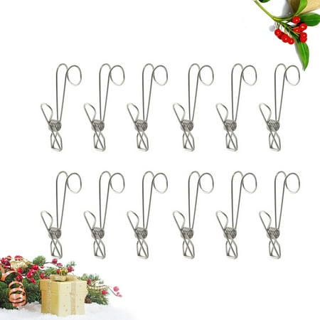 

12PCS Stainless Steel Clothes Drying Hanger Clips Multi-purpose Windproof Clothespin Wire Clips for Clothesline Utility