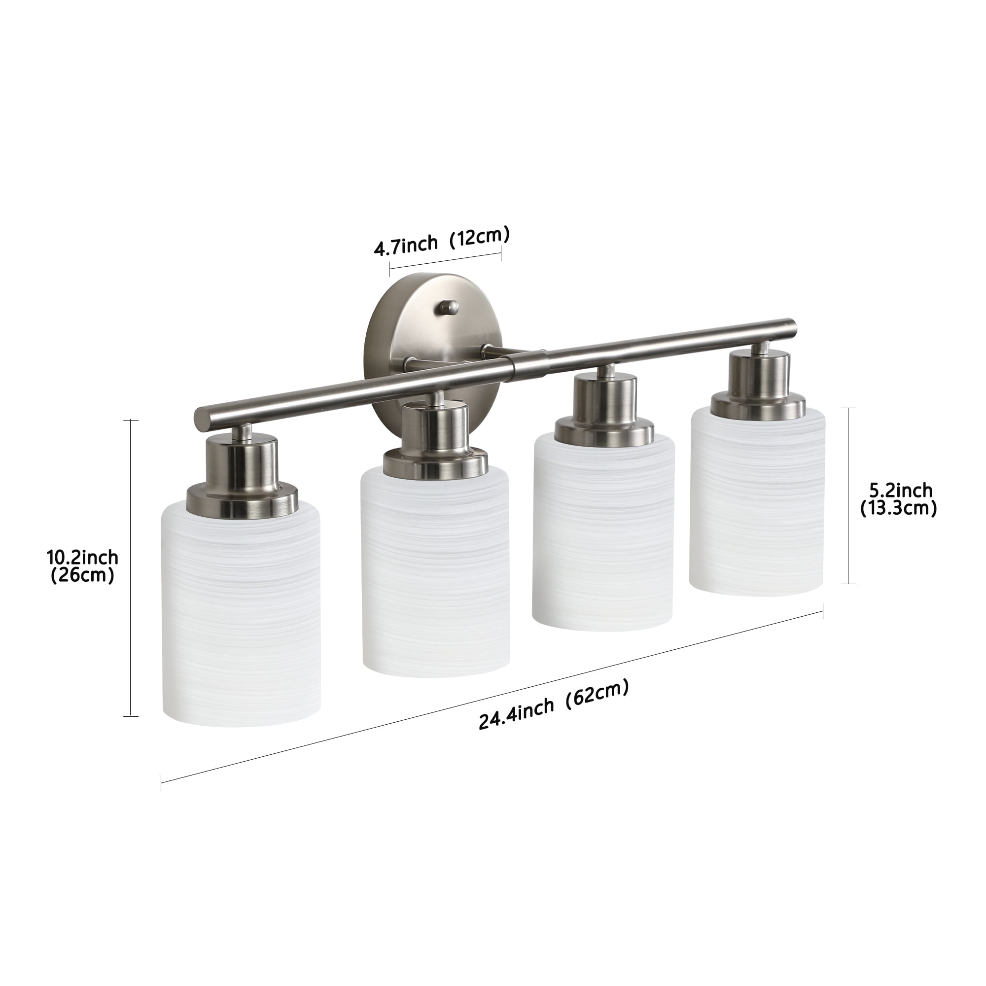 Modern Bathroom Light Fixtures Over Mirror, 4-Light 24.4in Vanity Lights ,Milky White Glass Shades, Wall Sconces Brushed Nickel