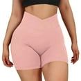 thumbnail image 4 of LIIPEE Women Yoga Shorts Solid Color Elastic High Waist Slim Fit Leggings Shorts With Pockets Female Stylish Shopping Outdoor Shorts,Pink,M, 4 of 7