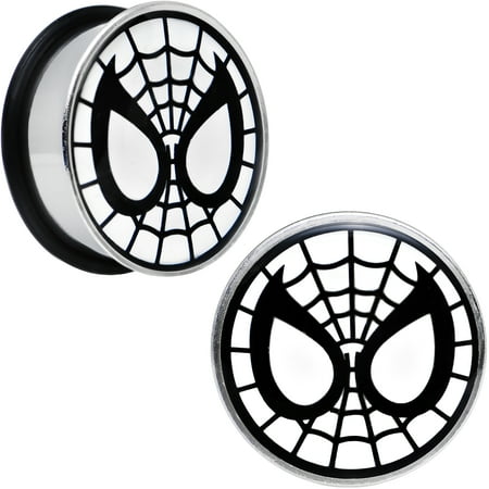 - Officially Licensed Marvel Comics Steel Black White Spiderman Mask Single Flare Plug Set 25mm