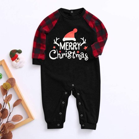 

LAKUB Fall Style Christmas Baby Plaid Deer Print Long Sleeve Romper jumpsuit Family Matching Set Black 6