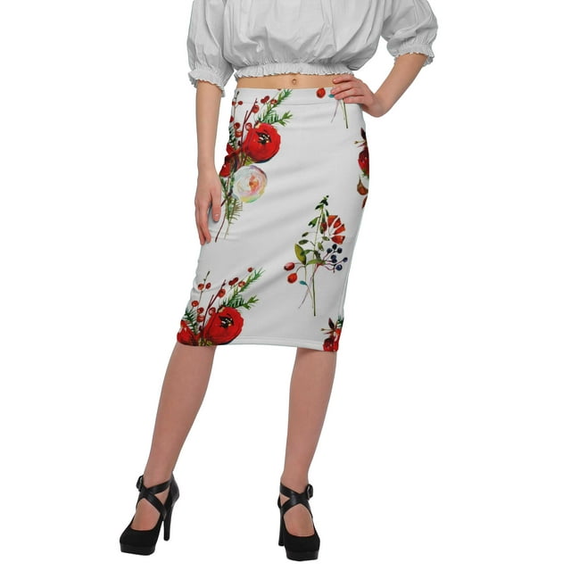 Moomaya Jupe Imprimée Longueur Genou pour Femmes Grande Taille Jupe en Poly Spandex