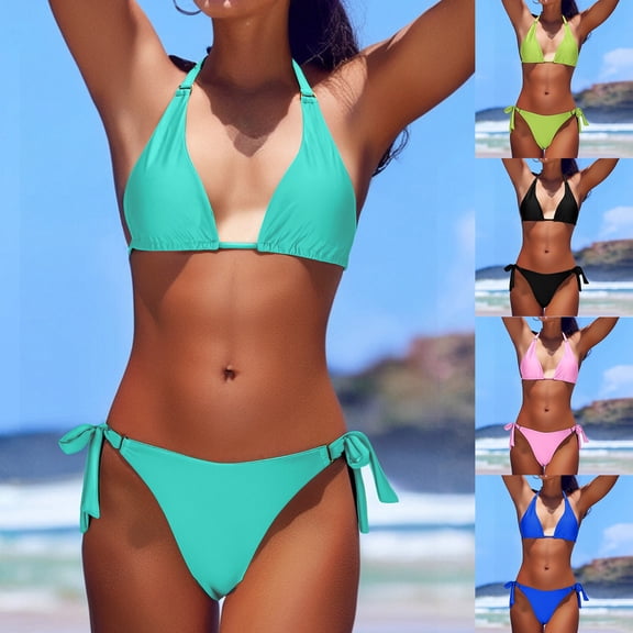 YHAJDS Womens Bikini Swimsuits Solid Color High Waist Side 2 Piece