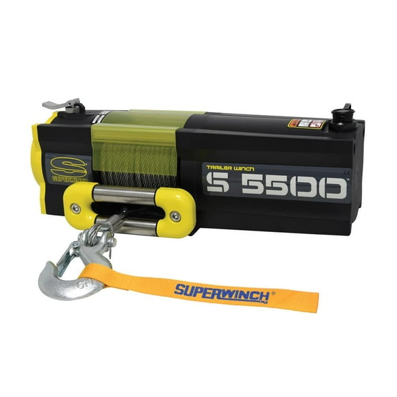 Superwh Winch 1455200 S Series; Vehicle Mounted; Trailer Winch; 12 Volt Electric; 5500 Pound Line Pull Capacity; 9/32 Inch x 60 Foot Wire Rope; Roller-Hawse Fairlead; Wired Remote