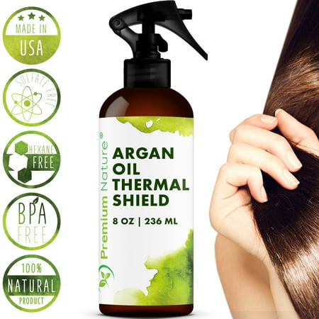 Argan Oil Hair Protector Spray - 8 oz Thermal Heat Protectant Against Flat Iron - Sulfate Free & Natural Prevents Damage Dryness Breakage & Split (Best Way To Heal Damaged Hair)