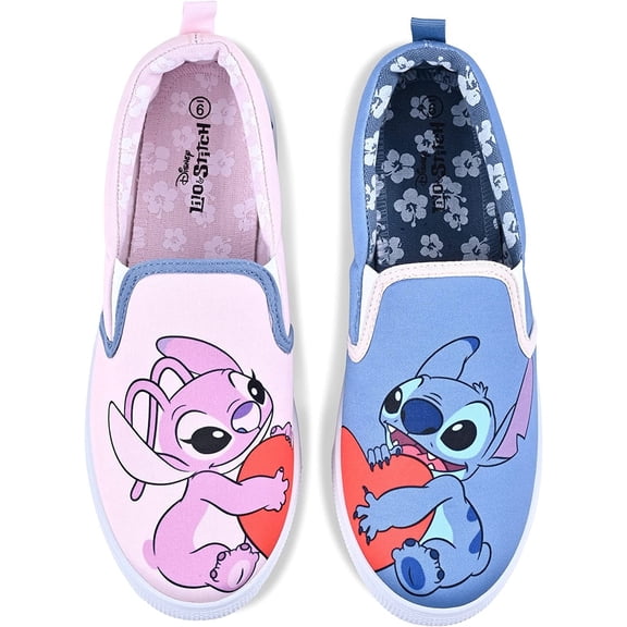 Disney Women's Lilo and Stitch Shoes, Printed Slip-on Canvas Stitch Sneakers Light Blue – 8