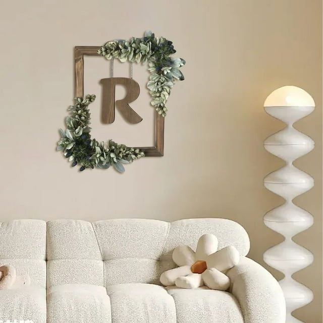 BKER Wooden Alphabet Wreath For Wall Home Living Room Bedroom Decorative Letter Sign With Hook And Rope For DIY Word Display