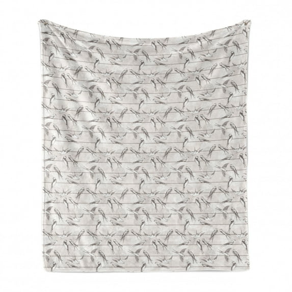 Birds Soft Flannel Fleece Throw Blanket, Spotted Neck Swallow and Red-Rumped Swallow Perching on Parallel Wires, Cozy Plush for Indoor and Outdoor Use, 50" x 70", Pale Grey and Dimgrey, by Ambesonne