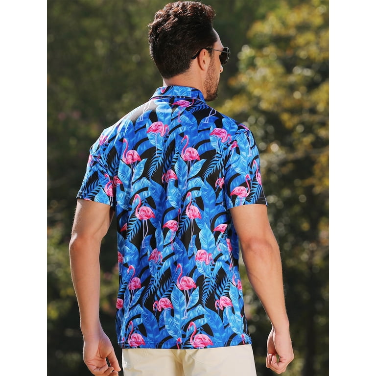 APTRO Men's Flamingo Print Hawaiian Golf Polo Shirt photo 5