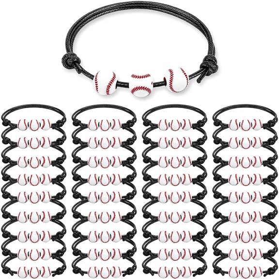 DESIGNICE Baseball Party Favors - 36Pcs Charm Baseball Bracelets,Adjustable Sport Wristbands with Bead Balls - Team Theme Birthday Gift for Teens and Adults