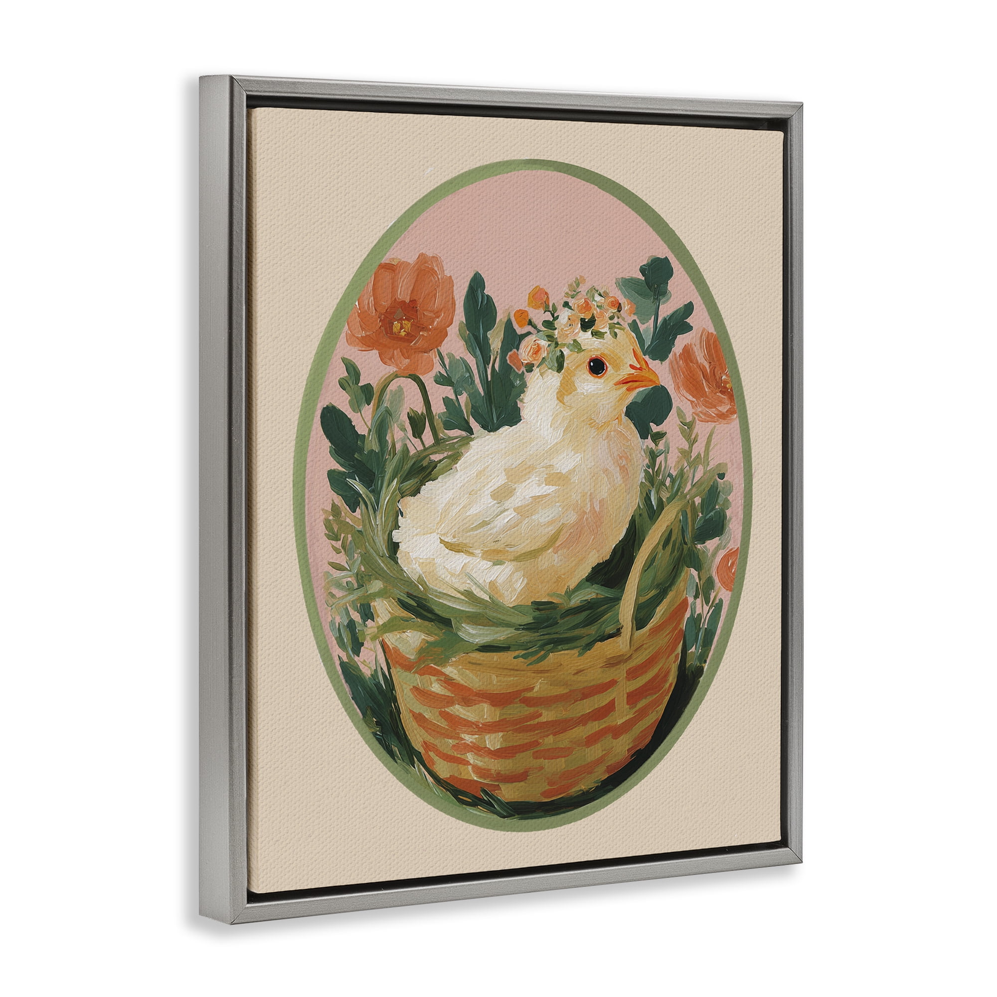 Stupell Industries Bloom Nest Chick Gray Framed Floater Canvas Wall Art, design by Yen