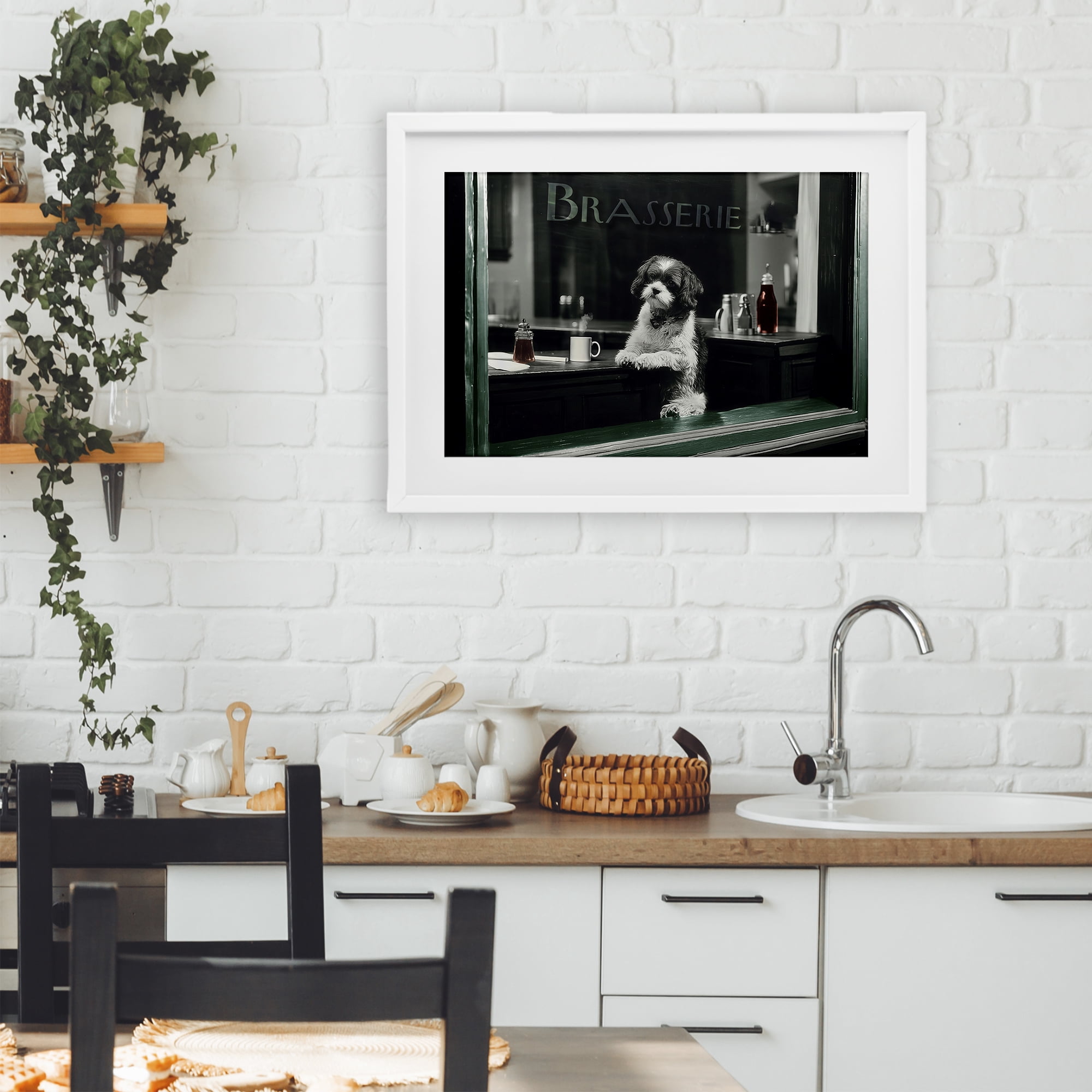 Stupell Industries Brasserie Vintage Dog in Window White Framed Print Under Glass, design by Annabelle Hall