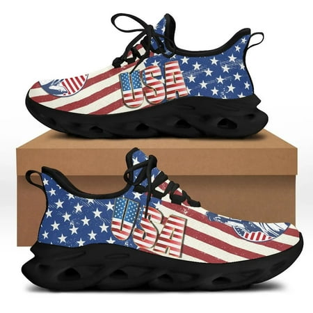 

Luxury Designer Sport Shoes Women Sneakers Female Casual Shoes Cute American Flag Print Light Lace-up Flats Ladies Footwear
