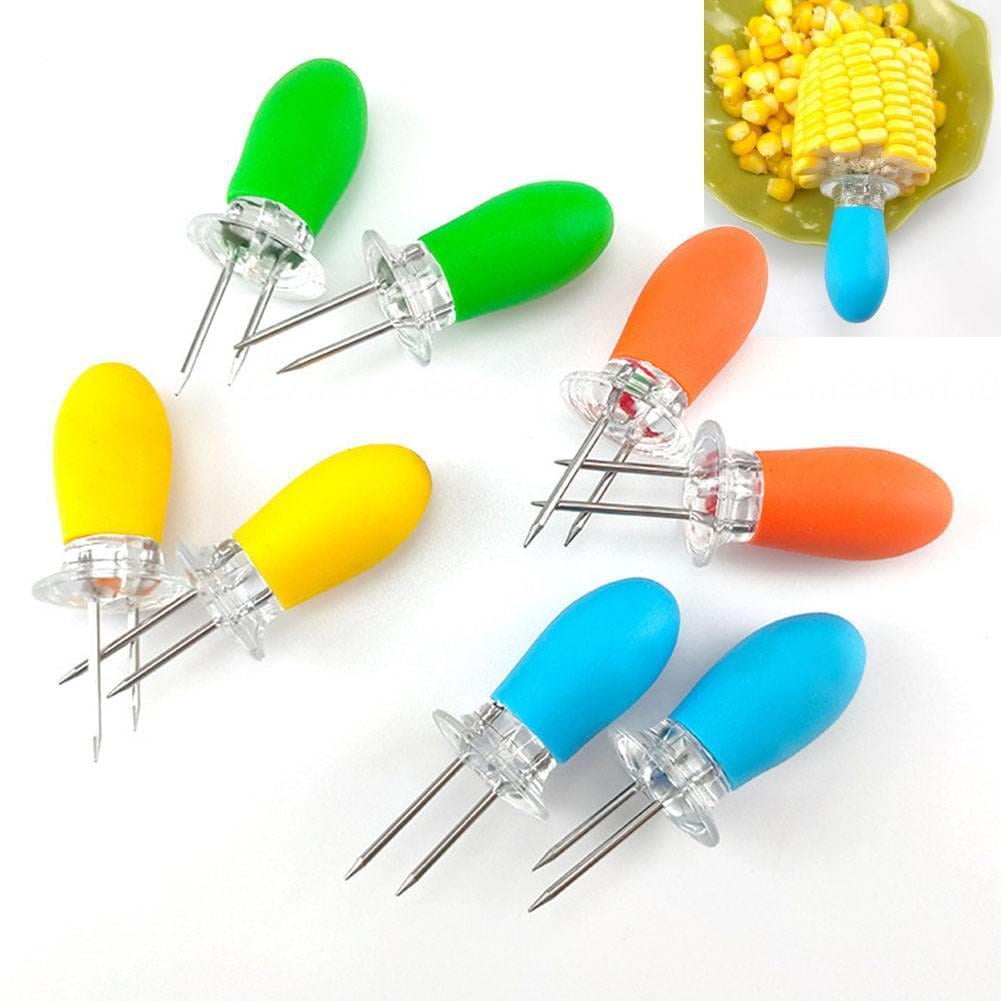 8 Pieces Stainless Steel Corn Cob Holder Fruit Fork Kitchen Tool