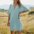 thumbnail image 2 of Lolmot Womens Summer Dresses V-Neck Solid Color Cotton and Linen Casual Short Sleeved Dress with Pockets, 2 of 5