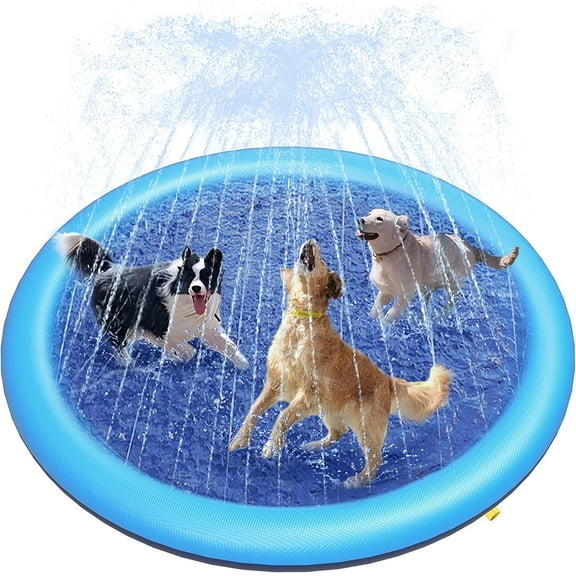 Splash Pad for Dogs & Kids - Anti-Slip Dog Pool for Large Dogs, 0.58 mm Thickened Durable Outdoor Water Play Mat, Summer Sprinkler Toy for Backyard (67in, Blue)