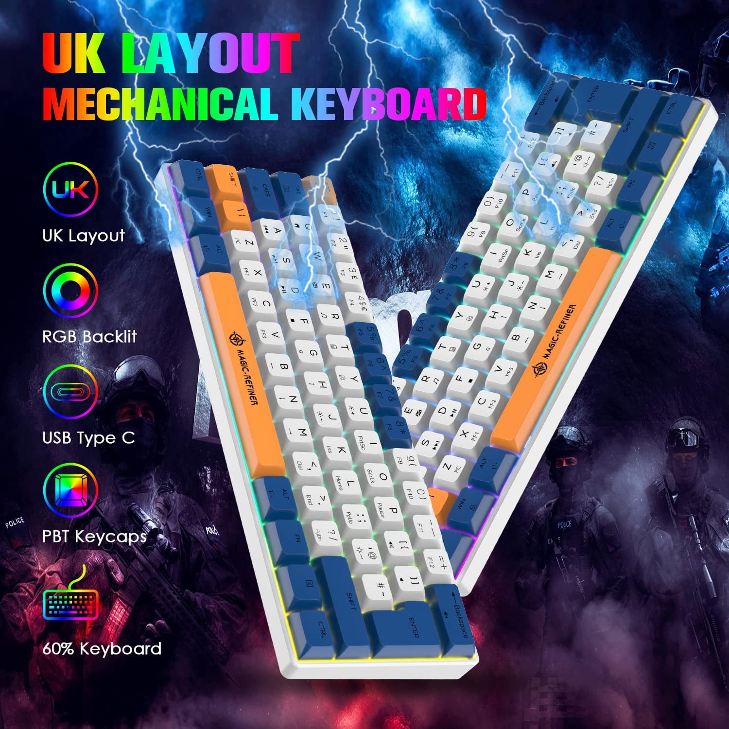 MAGIC-REFINER MK21 AKKO World Tour 60% Wired Mechanical Gaming Keyboard with RGB Backlight, Dye Sublimation PBT Keycaps, NKRO Programmable Red Switch for PC Mac PS4 Xbox one