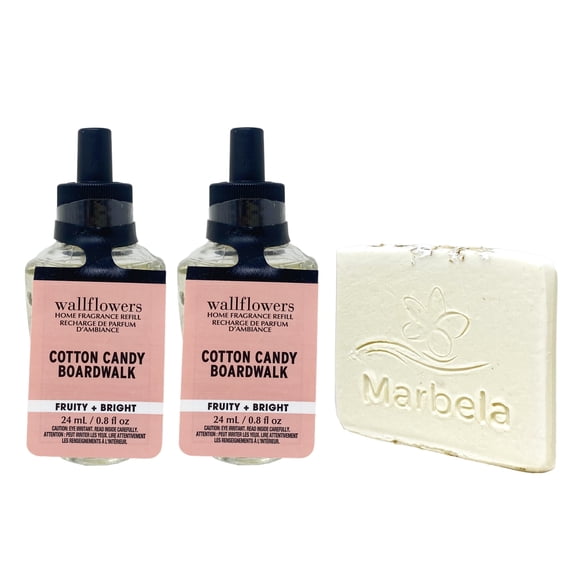 Bath & Body Works Cotton Candy Boardwalk 2 Pack Home Fragrance Refill Bulbs with a Natural Oats Sample Soap