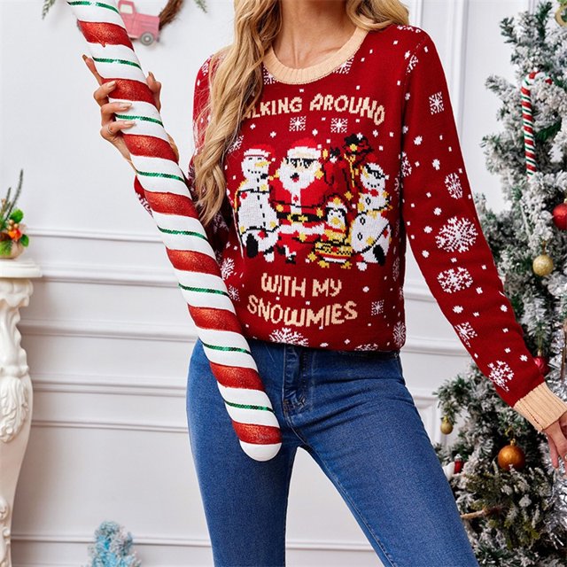 Dourbesty-suéteres holgados informales con estampado navideño para mujer, jerséis cálidos de manga larga para invierno, prendas de punto básicas, jerséis de calle de otoño