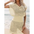 thumbnail image 5 of Anygrew Women's Short Sleeve Crochet Swimsuit Cover Up | V Neck Decorative Button Front Bathing Suit Beach Dress | Slim Fit Hollow Out Summer Swimwear Coverups, 5 of 7