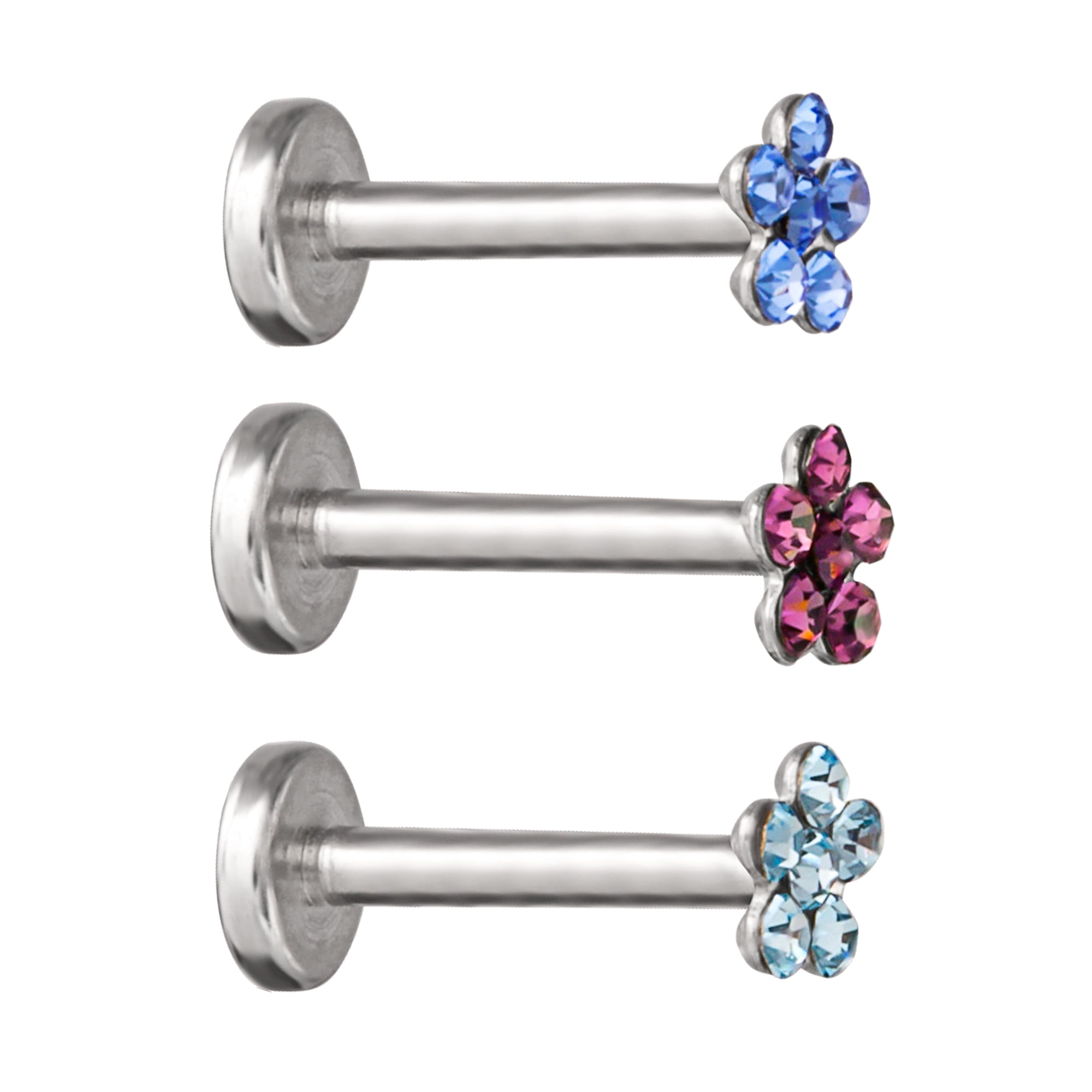 Body Jewelry Women's Stainless Steel 16G Crystal Flower Monroe 3 Pack