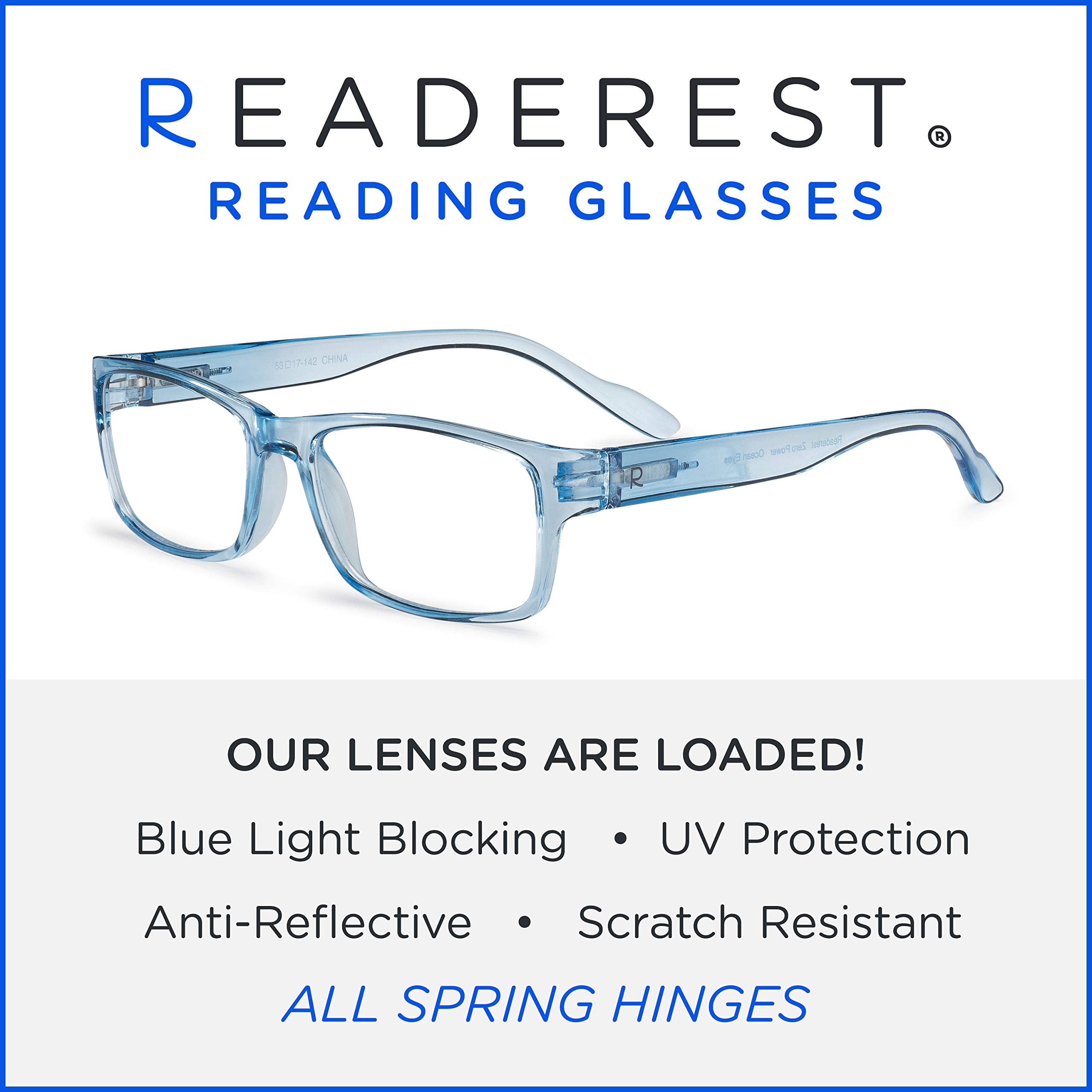 Readerest Blue Light Blocking Reading Glasses (Light Blue, 1.50 Magnification) Computer Eyeglasses With Thin Reflective Lens, Antiglare, Eye Strain, UV Protection, Stylish For Men And Women