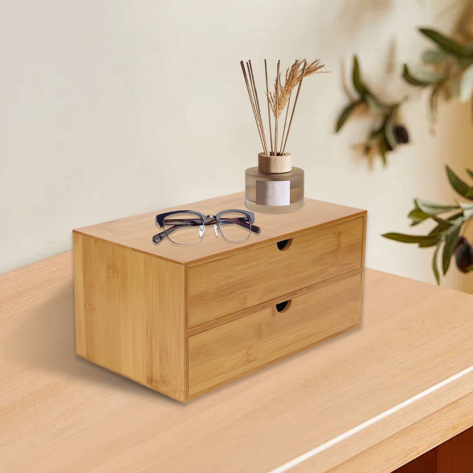 Peakora Wood Desk Organizer Mini Bamboo Desk Drawer Tabletop Storage Organization Box for Office Home Toiletries Supplies, No Assembly Required