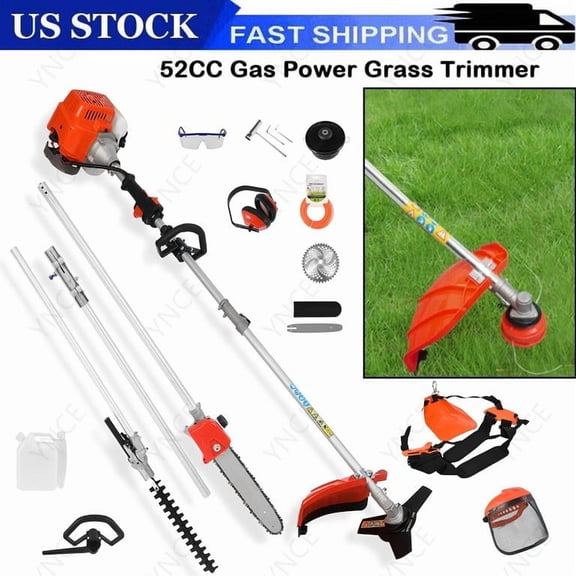 YNCE Gas Weed Eater, 52cc 2-Stroke Weed Eater Gas Powered, 5 in 1 Multi-Functional Gas Weed Wacker with Full Functioning Guard Accessories
