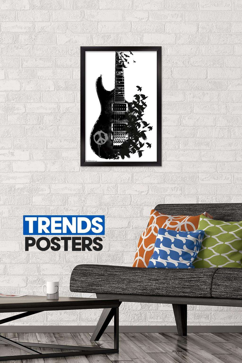 Peace Guitar Made of Crows Wall Poster, 14.725" x 22.375", Framed