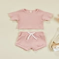 thumbnail image 4 of Infant Baby Ribbed Knitted Clothes Set Solid Color Short Sleeve Tops+Shorts Outfits Summer, 4 of 10