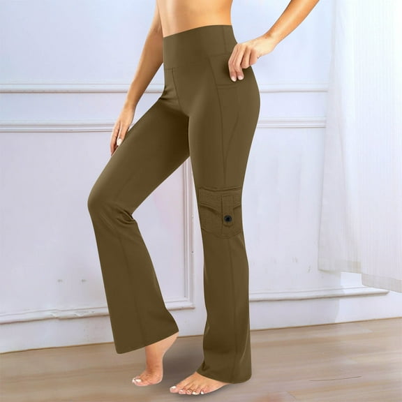AGWOLF Flare Pants for Women Comfy High Waist Cargo Pant Tummy Control Hiking Workout Joggers with Pockets